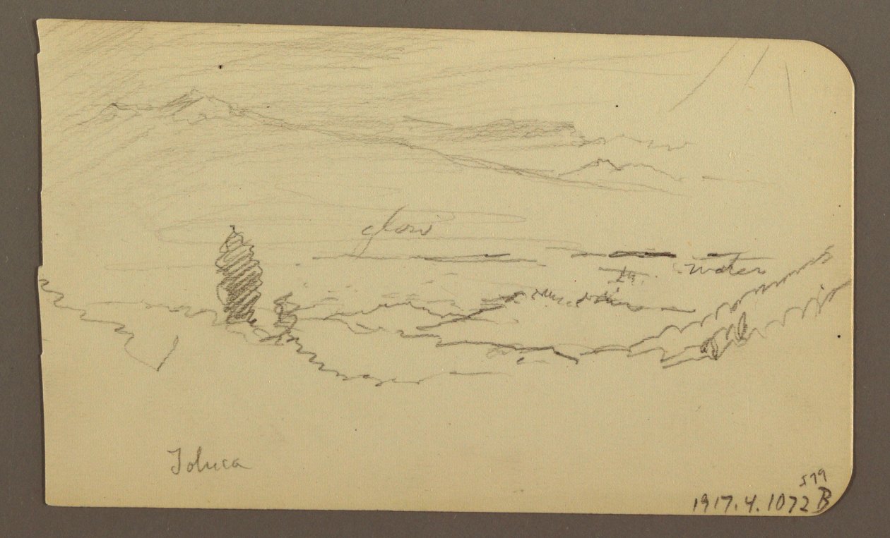 デッサン、山の風景、トルーカ、裏面：山、トルーカ、1885年4月20日 作： フレデリックエドウィン教会