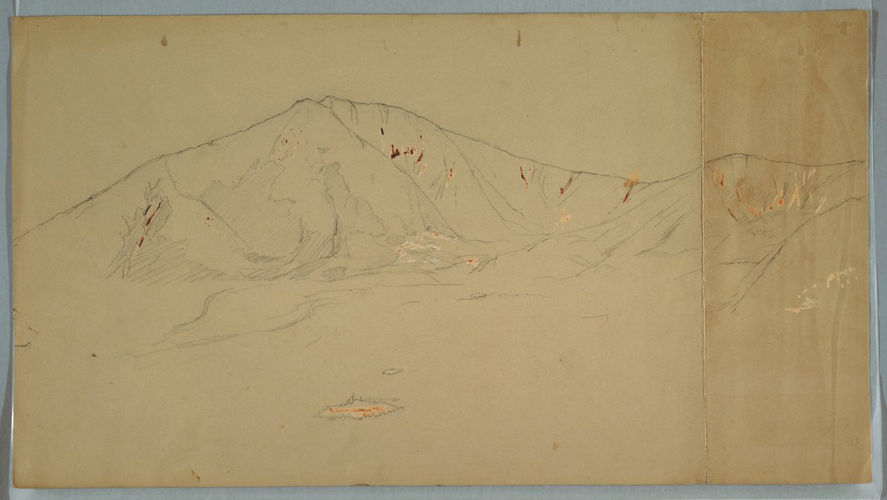 ドローイング、南東からのカタディン山；裏面はカタディン山、1876-78年 作： フレデリックエドウィン教会