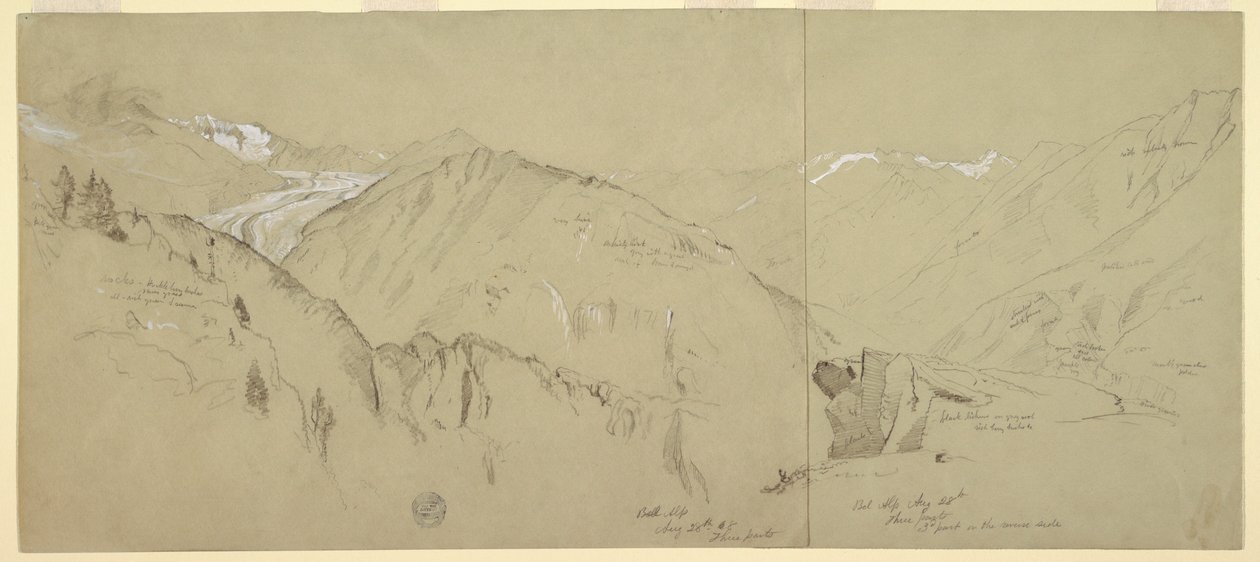 素描、ベル・アルプからの全景、1868年 作： フレデリックエドウィン教会