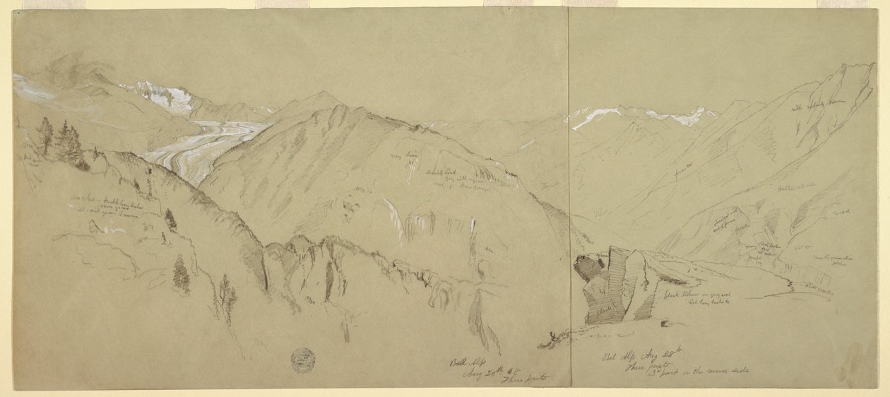 素描、ベル・アルプからの全景、1868年 作： フレデリックエドウィン教会