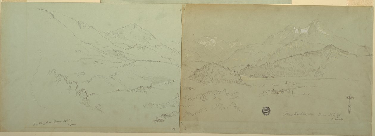 素描、ウンター・シェーナウの全景、1868年 作： フレデリックエドウィン教会