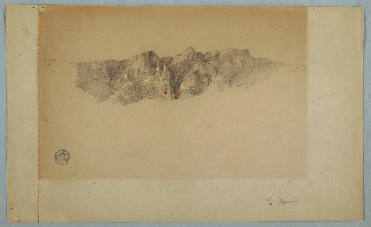 デッサン、地溝状の山脈の一部、おそらくエクアドルかコロンビア、1853年か1857年 作： フレデリックエドウィン教会