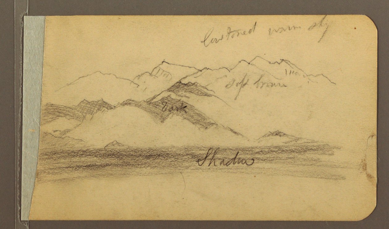 デッサン、オリサバの峰、人物、裏面：平野と山脈、1889年 作： フレデリックエドウィン教会