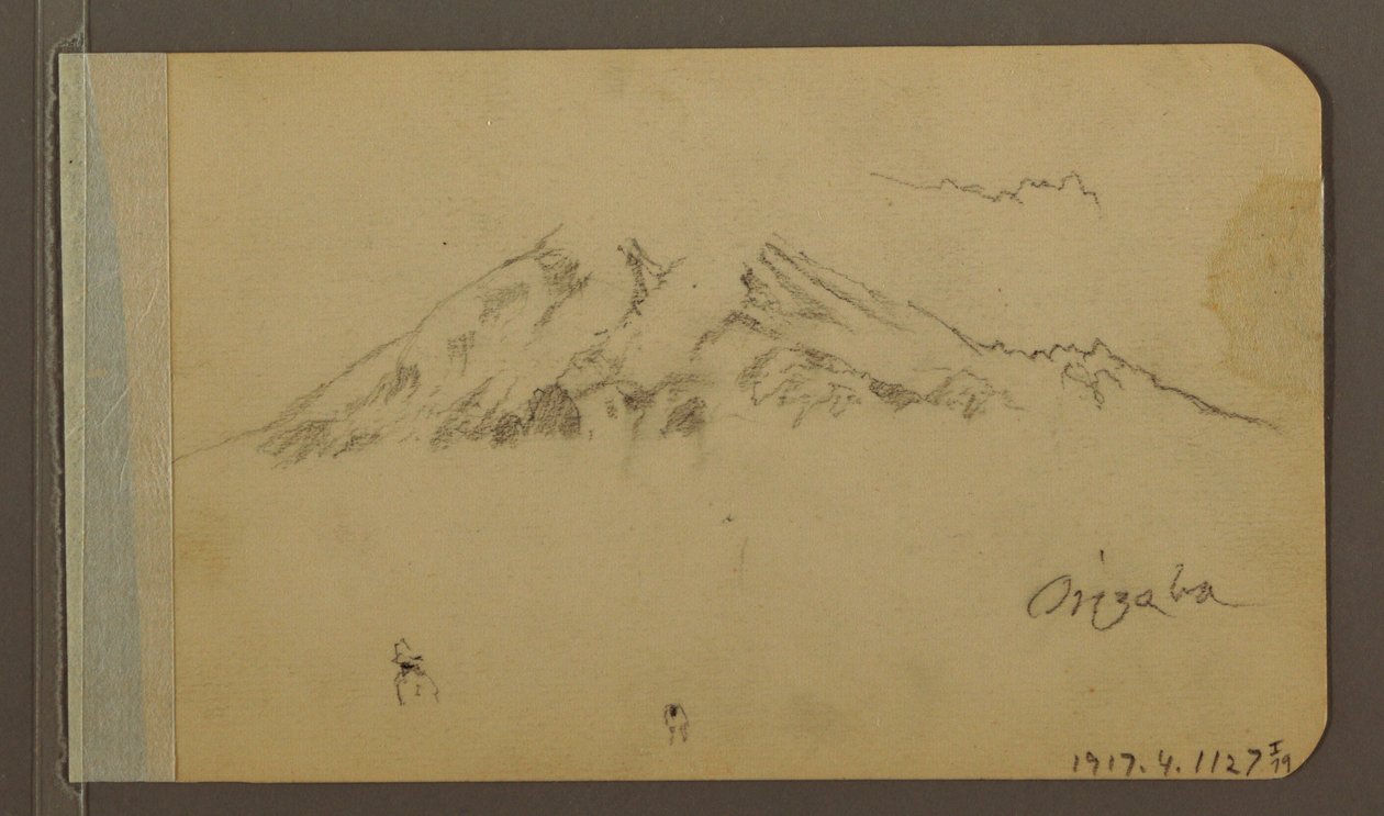 デッサン、オリサバの峰、人物、裏面：平野と山脈、1889年 作： フレデリックエドウィン教会
