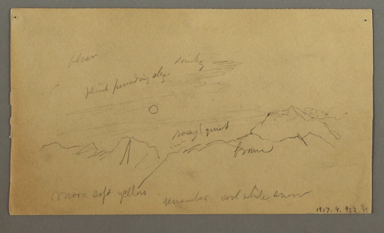 デッサン、大きな雲のある山頂、1868年頃か 作： フレデリックエドウィン教会