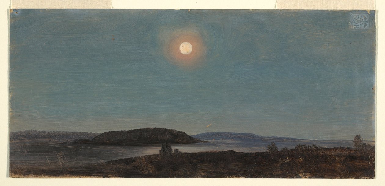 ポーキュパイン諸島に昇る太陽または月の素描、バー・ハーバー、1860年頃 作： フレデリックエドウィン教会