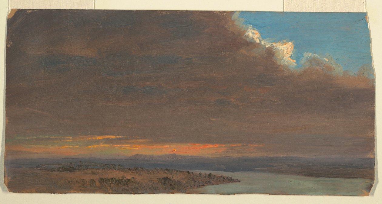 素描、夕日、ニューヨーク州ハドソン渓谷、1870-80年 作： フレデリックエドウィン教会