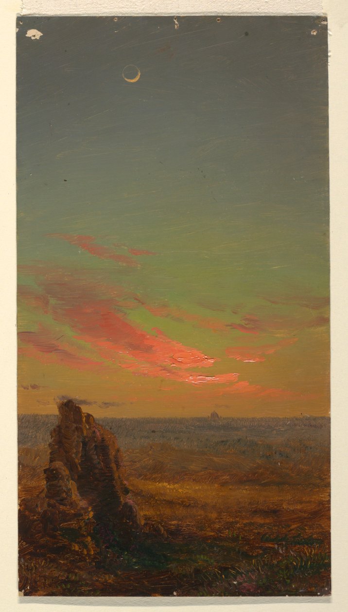 素描、ローマ近郊の夕日、1868-69年 作： フレデリックエドウィン教会