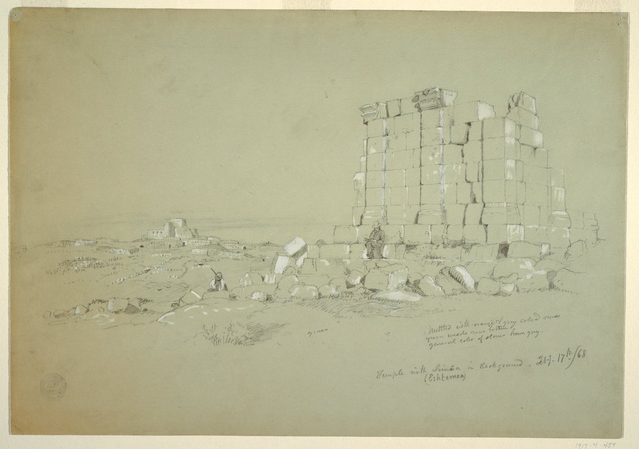 1868年2月17日、セムア（現在のアスサム）を遠景にした寺院のデッサン 作： フレデリックエドウィン教会