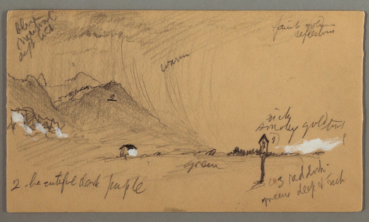 デッサン、雷雨、山、献身的な彫刻、オーストリアまたはバイエルン、1868年 作： フレデリックエドウィン教会