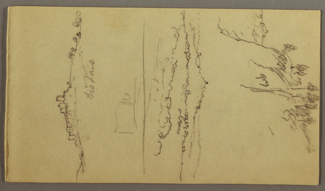 デッサン、山の下の町、丘の上の町、1868-69年頃か 作： フレデリックエドウィン教会