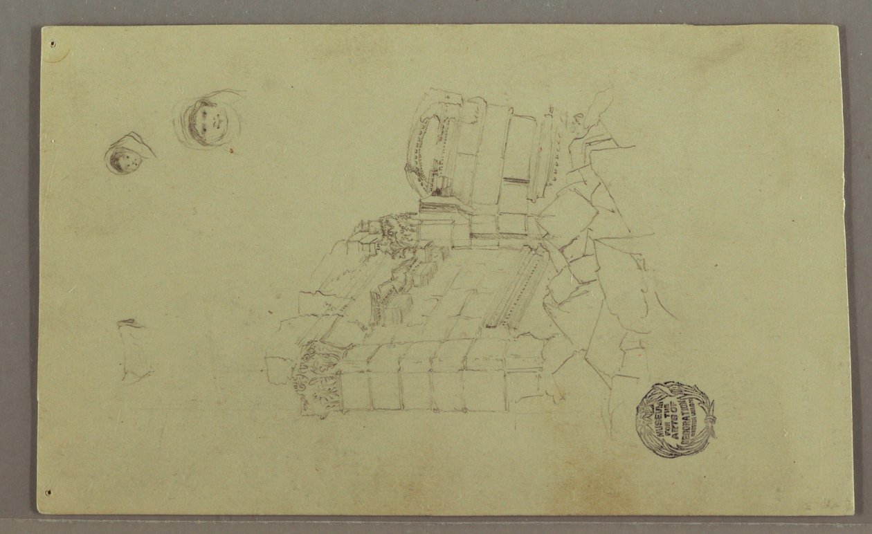 デッサン、2つの頭部、廃墟、1868年頃か 作： フレデリックエドウィン教会