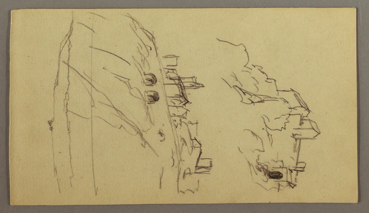 デッサン、山の上にある町の2つの習作、おそらく1868-69年 作： フレデリックエドウィン教会
