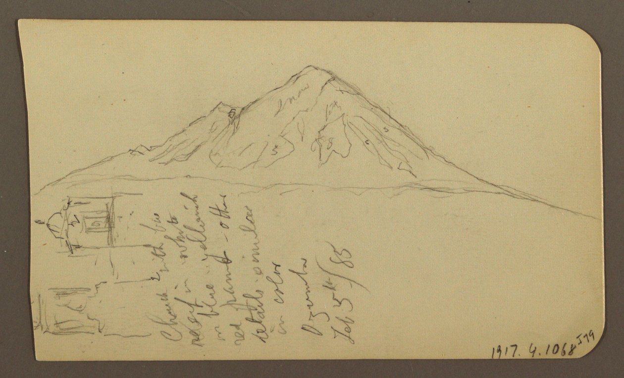 デッサン、キッツェオ、湖岸付近の眺め；裏面：キッツェオ、アホレ湖付近の眺め、1885年2月 作： フレデリックエドウィン教会