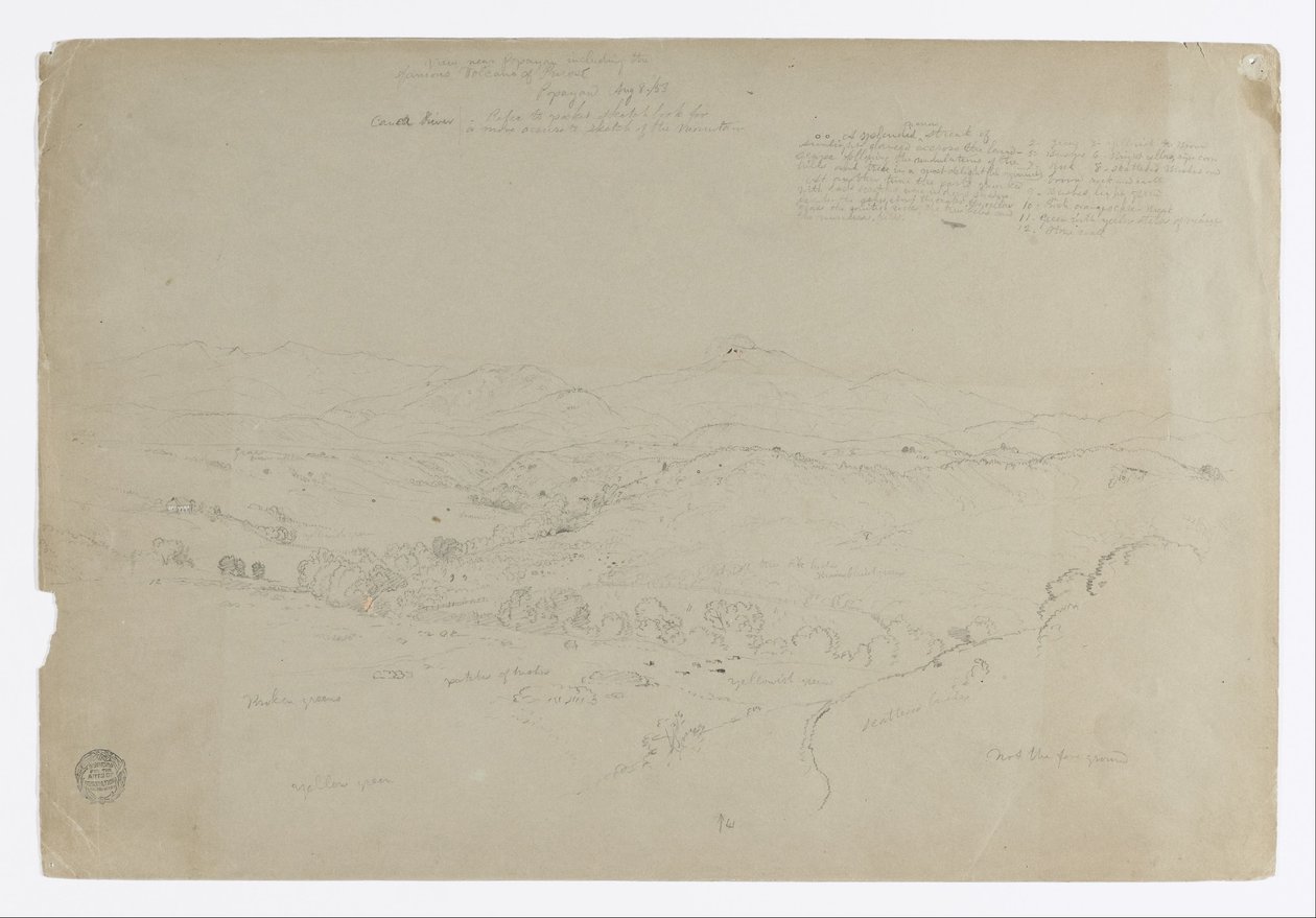 書斎。  ピュレ山のある風景。  スケッチ.  風景。 作： フレデリックエドウィン教会