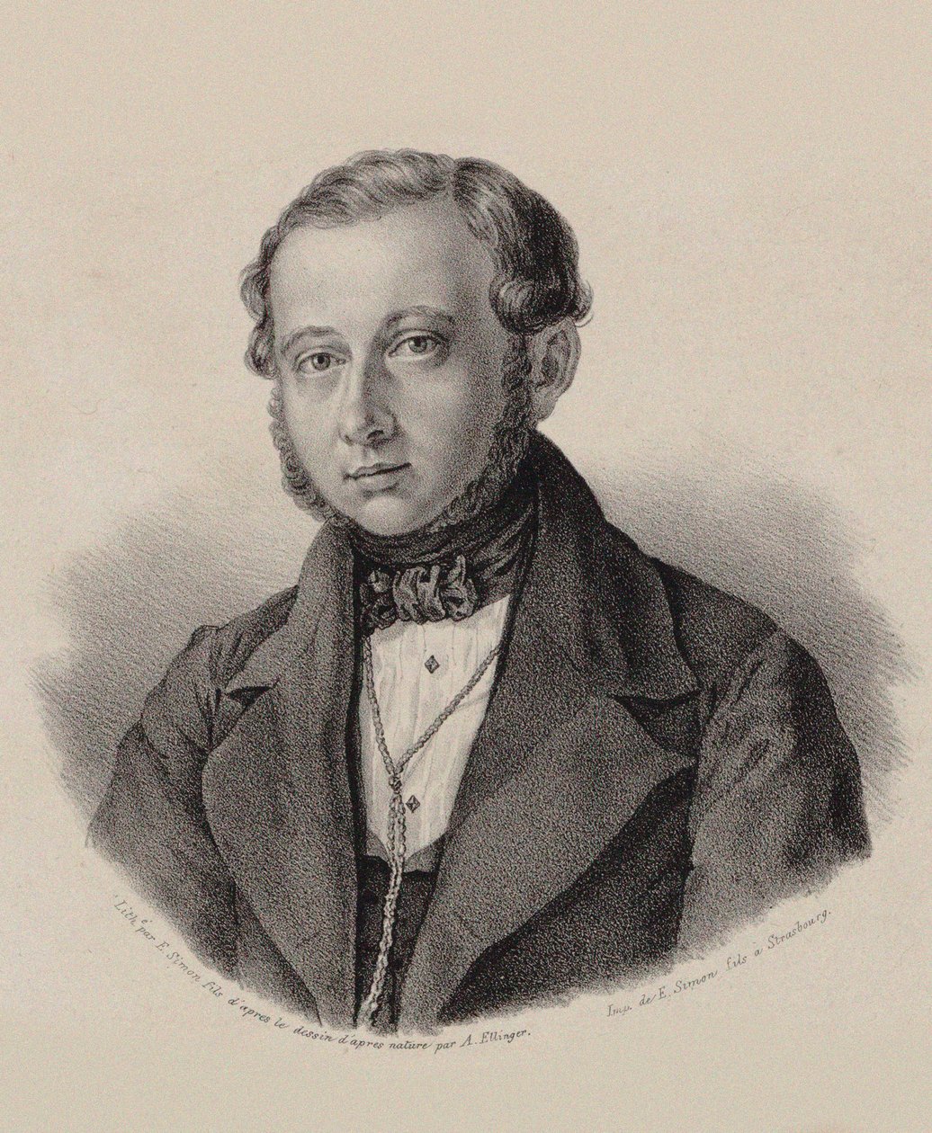 ヴァイオリン奏者で作曲家の Thomas Tagesbeck 1799-1867、1837-1838 の肖像。 作： フレデリック・エミール・サイモン