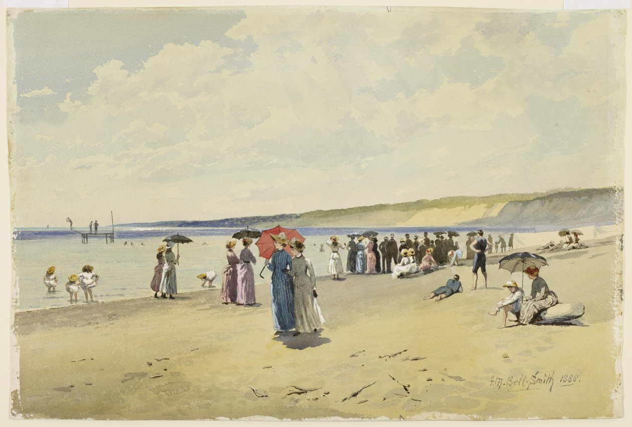 ビーチ、1888（紙にトイレ） 作： フレデリック・マーレット・ベル・スミス