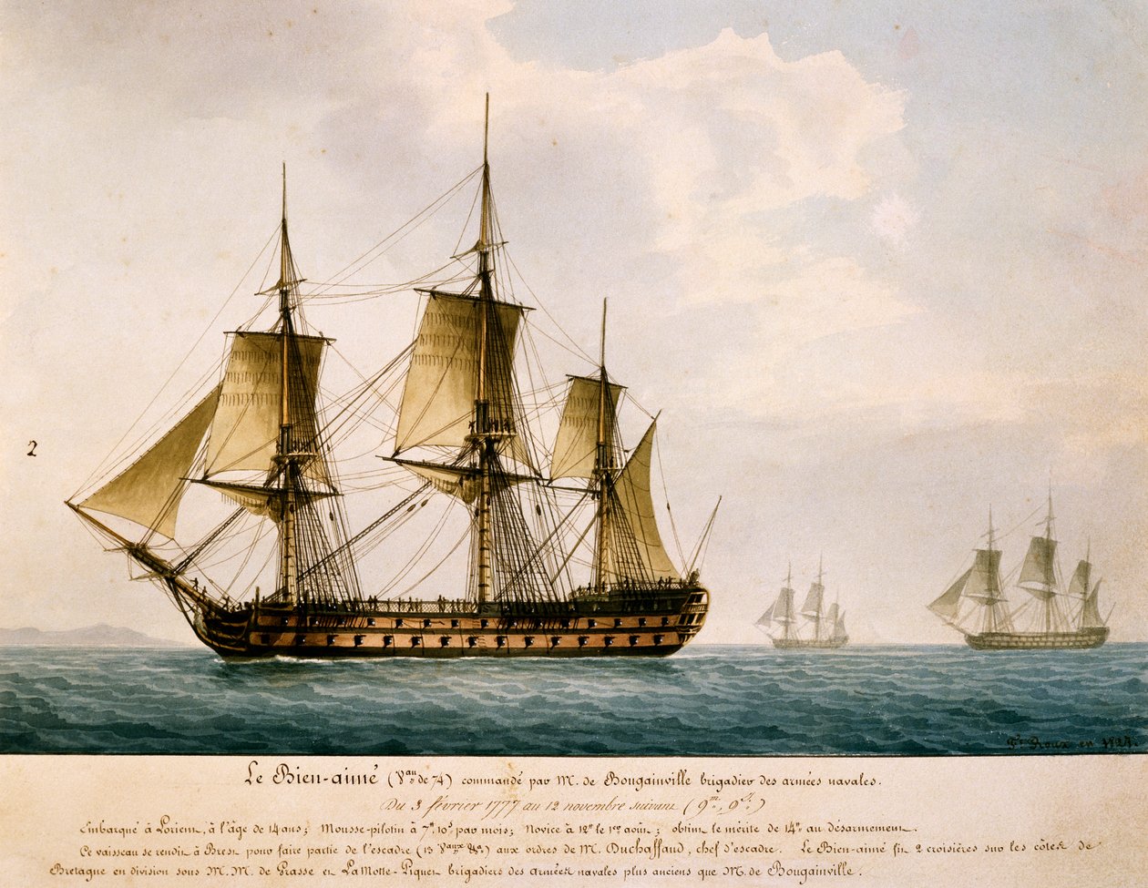 ルイ・アントワーヌ、ブーゲンビル伯 (1729-1811) の船ビアンエーム 作： フレデリック・ルー