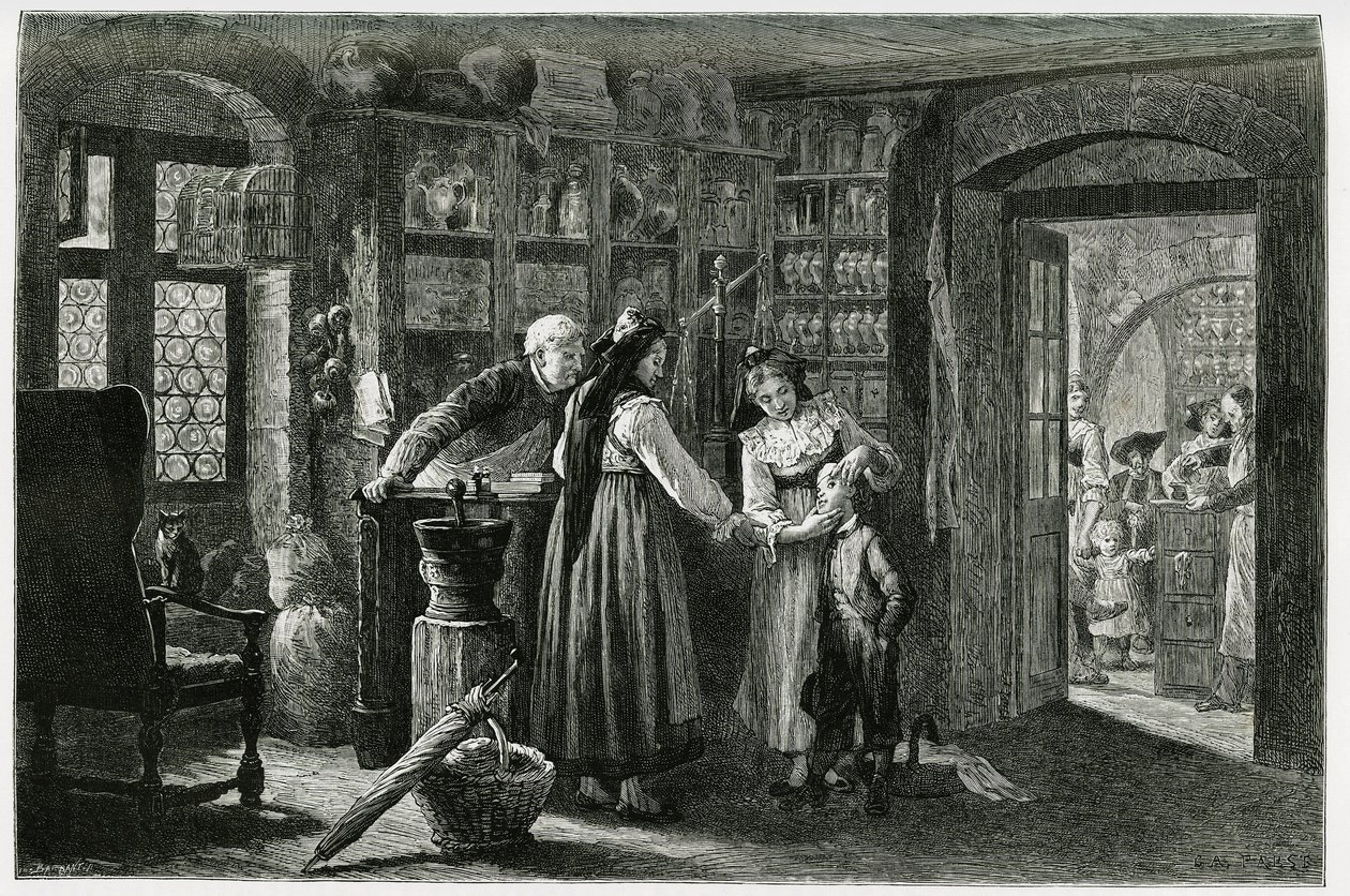 Beim Apotheker des Dorfes Kaysersberg (oder Kaisersberg, Elsass), eine Notfallkonsultation von Frederic Theodore Lix