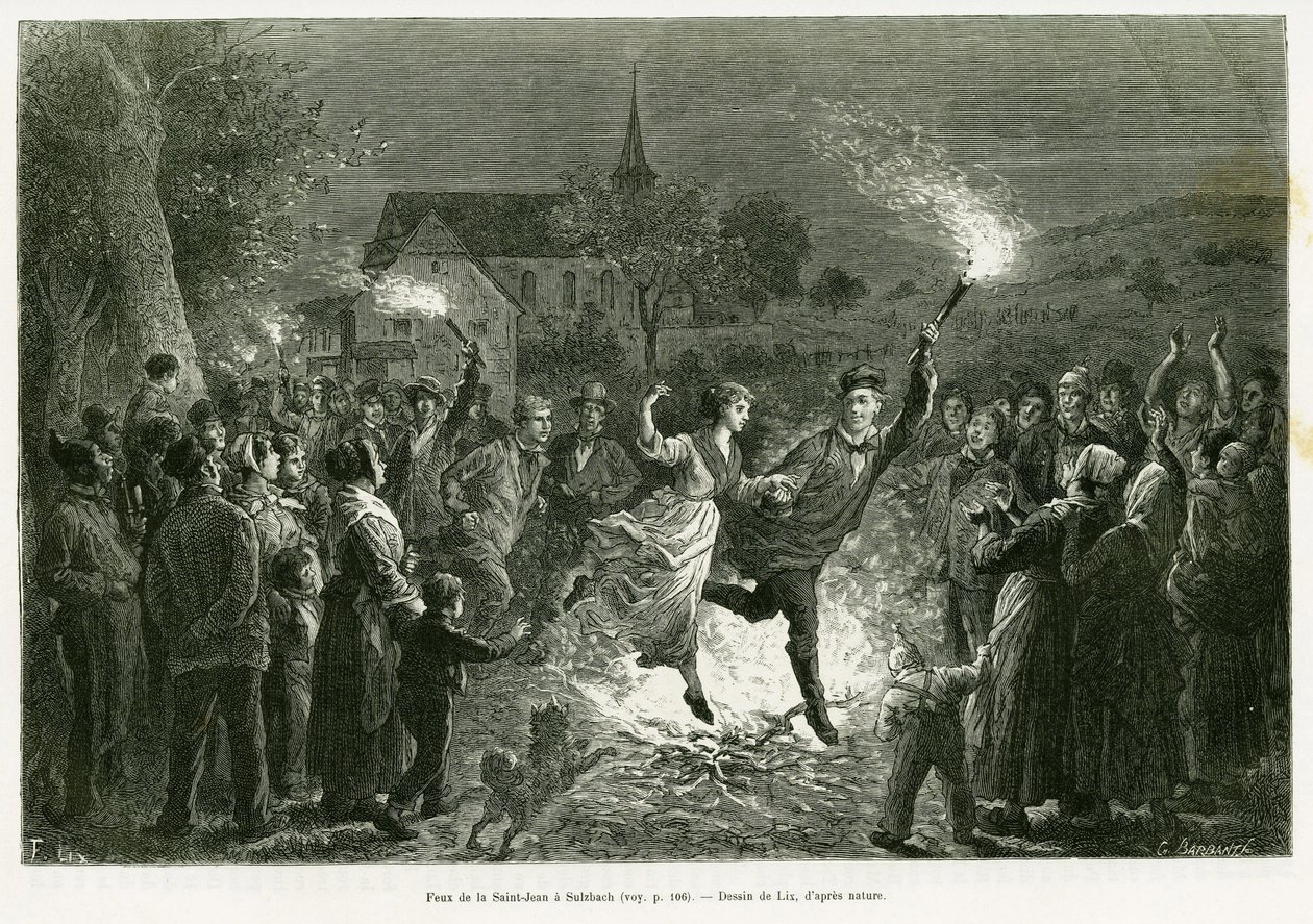 Johannisfeuer in Sulzbach. Gravur von Lix zur Illustration der Geschichte A travers l