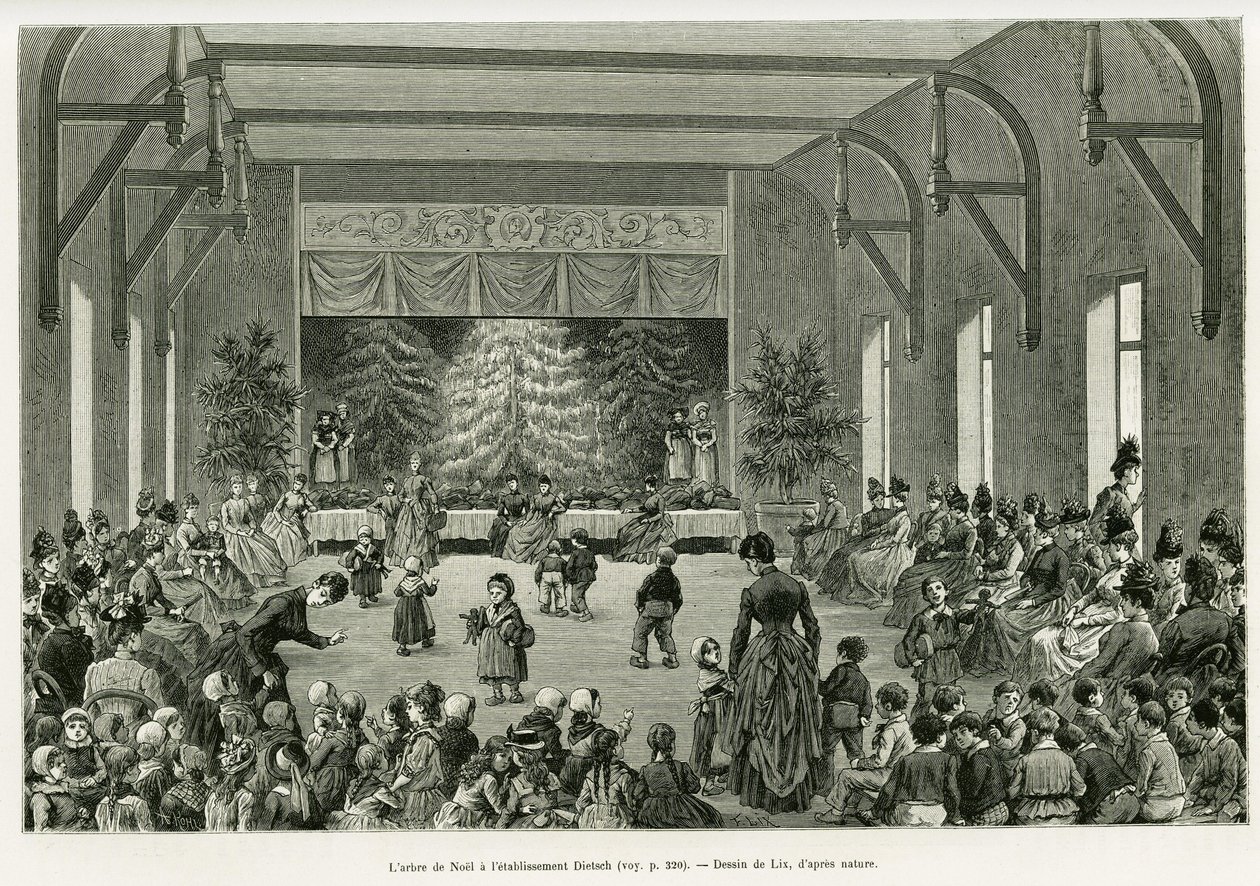 Der Weihnachtsbaum im Dietsch-Etablissement. Gravur von Lix zur Illustration der Geschichte A travers l