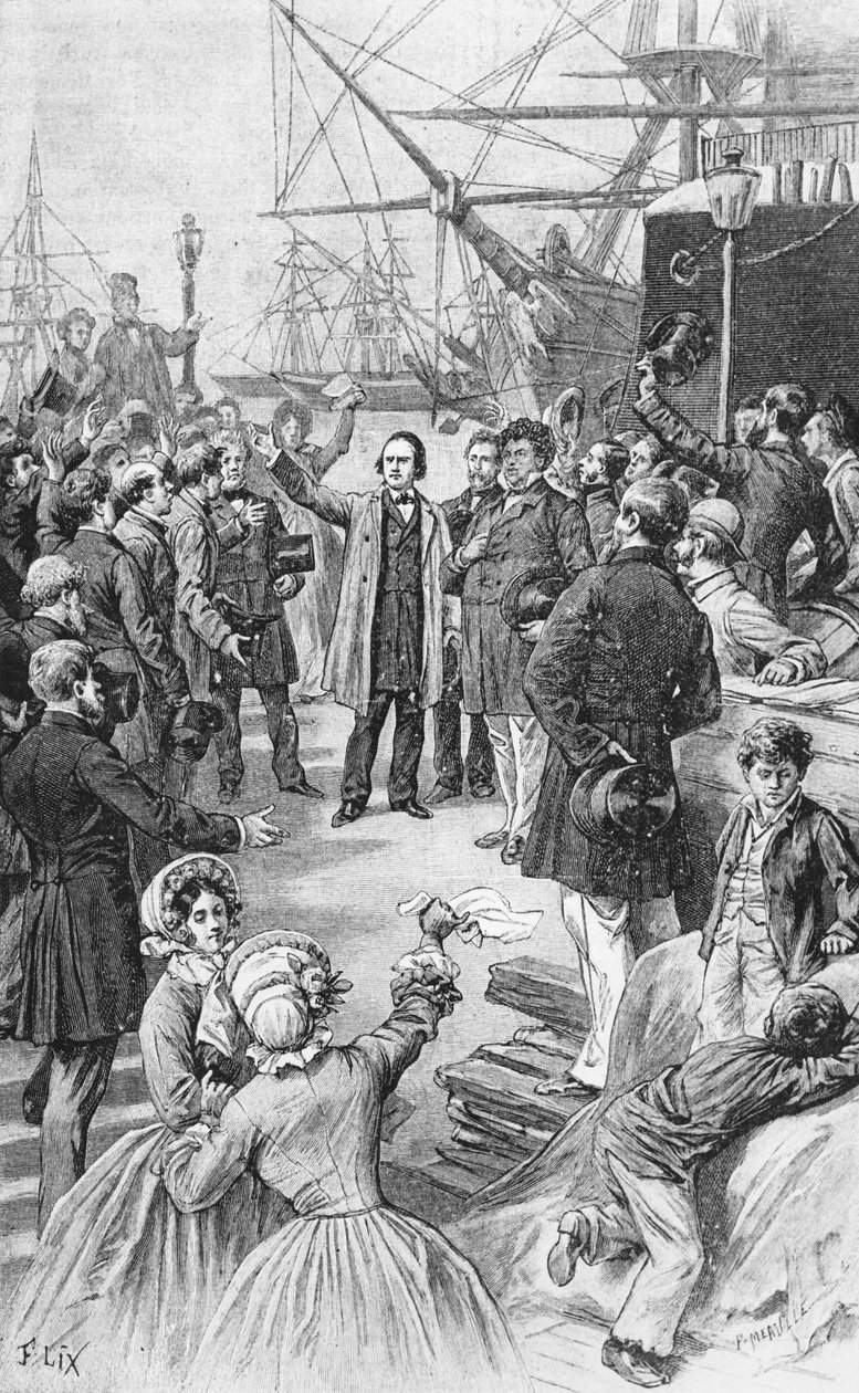 1852年8月1日、1885年頃、アントワープで友人や支持者に別れを告げるビクターユーゴー（1802年〜85年） 作： フレデリック・セオドア・リックス