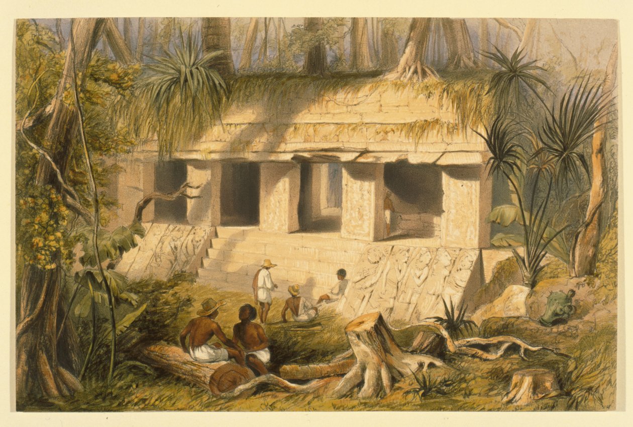 ジョンロイドスティーブンス、1844年の「中央アメリカ、チアパス、ユカタンの旅の事件」からのイラストによるパレンケの宮殿の法廷 作： フレデリック・キャザーウッド