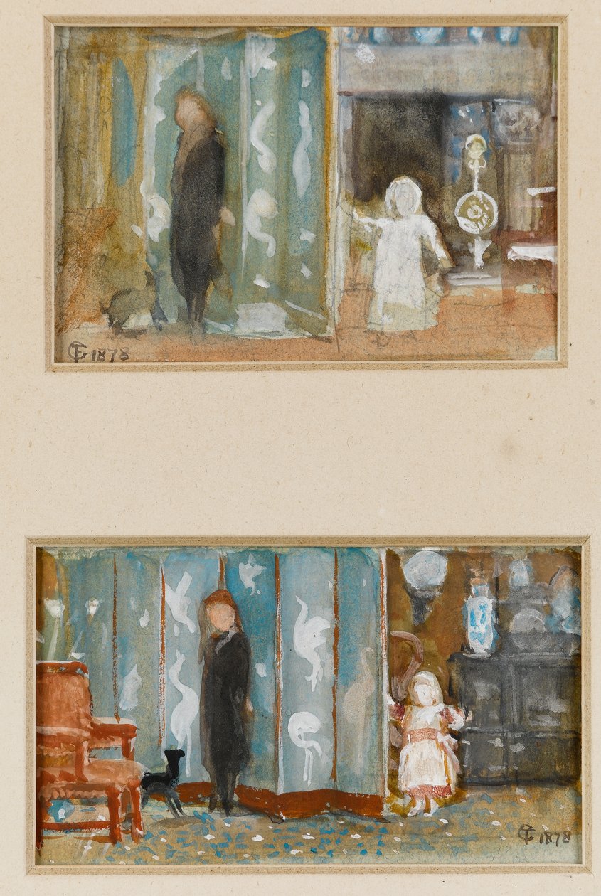 スクリーン付きフレデリカの肖像画のための研究、1878年（紙にWC） 作： フレデリック・グドール