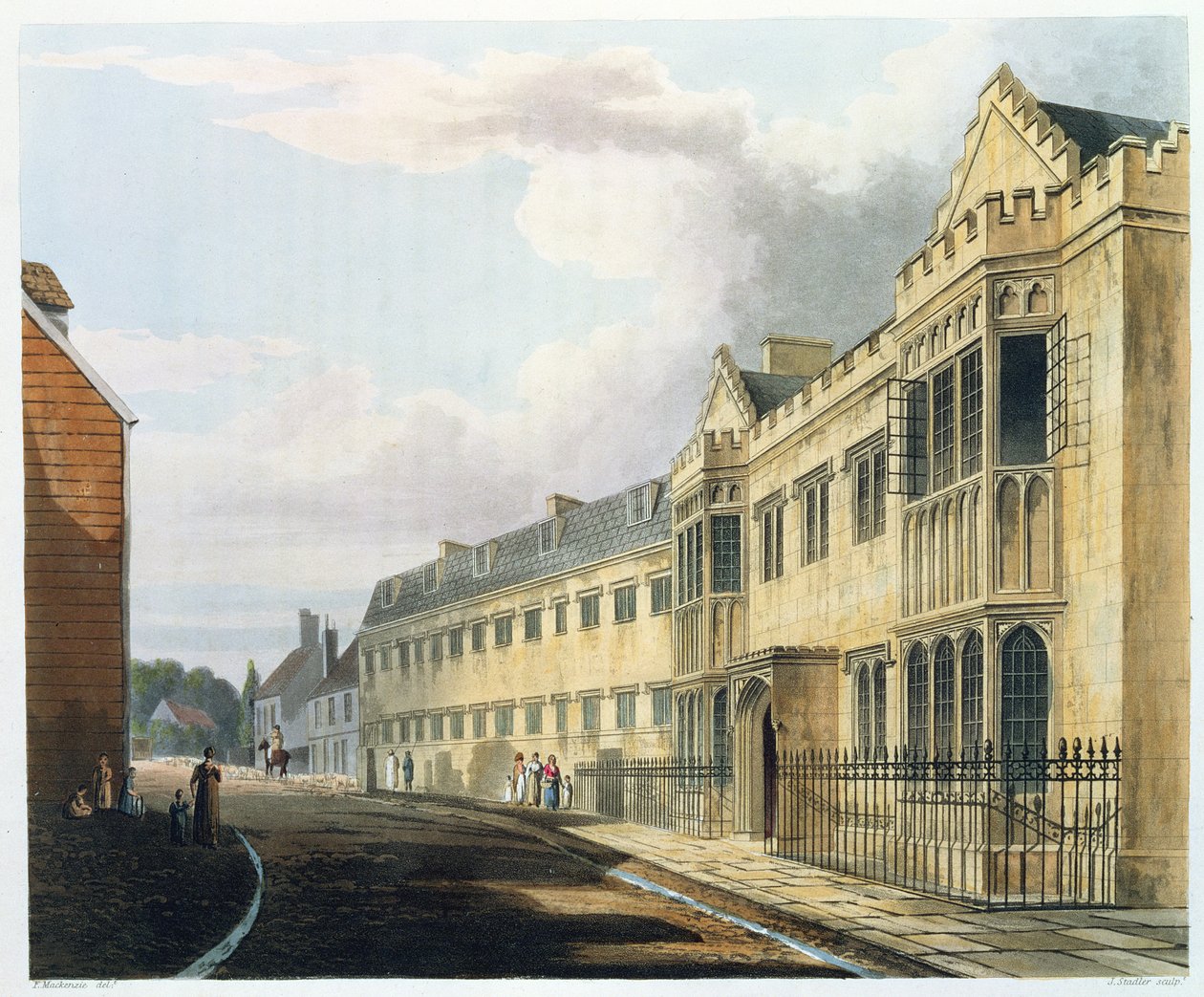 ジョセフコンスタンティンスタドラー（fl.1780-1812）pubによって刻まれた「大学の歴史」の一部である「歴史のハロースクール」からのハロースクールのファーストマスターズハウス。 R.アッカーマン、1816年（アクアチント） 作： フレデリック・マッケンジー