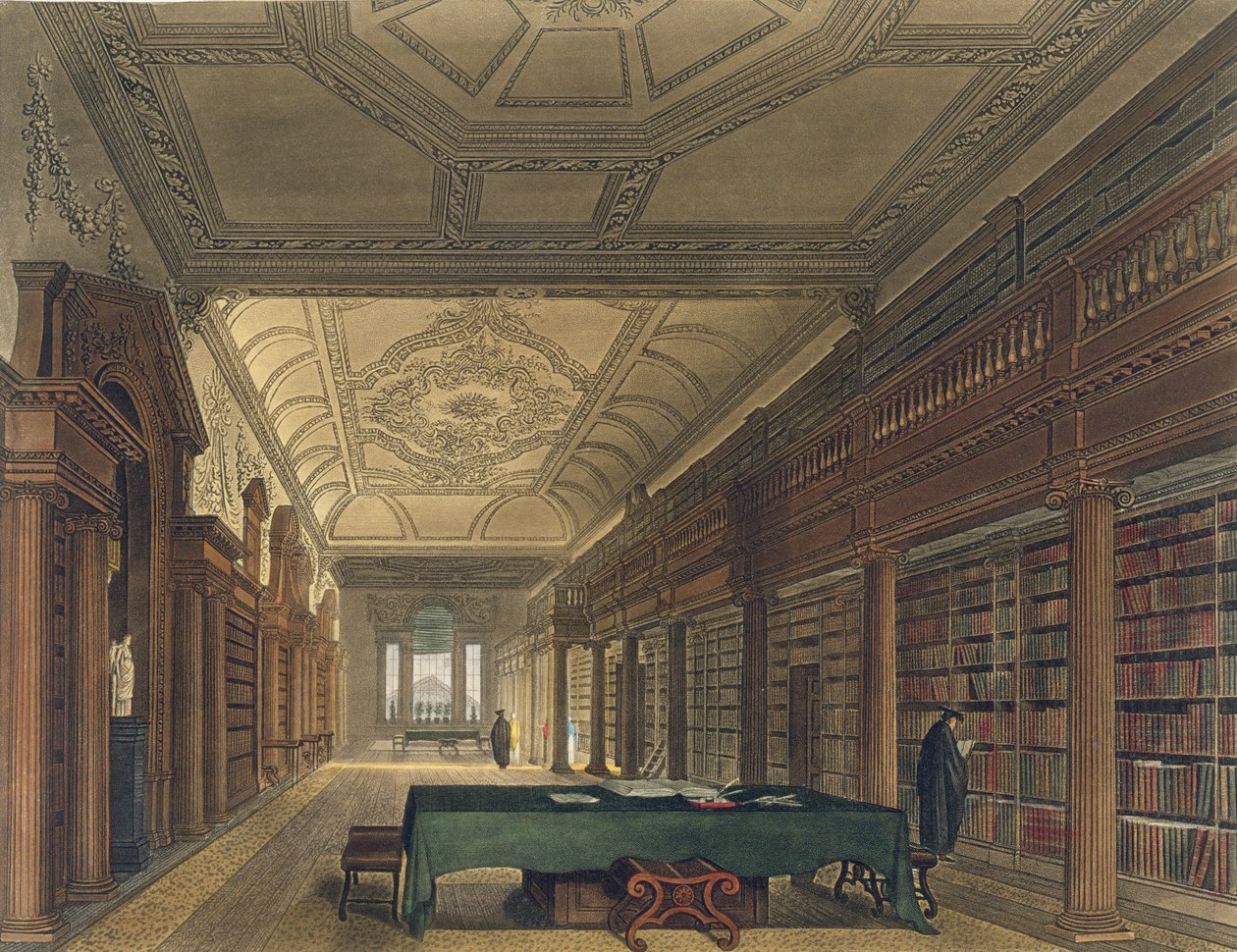 ジョセフコンスタンティンスタドラー（fl.1780-1812）pubによって刻まれた、キリスト教会図書館の内部、「オックスフォードの歴史」のイラスト。 R.アッカーマン作、1814年（アクアチント） 作： フレデリック・マッケンジー