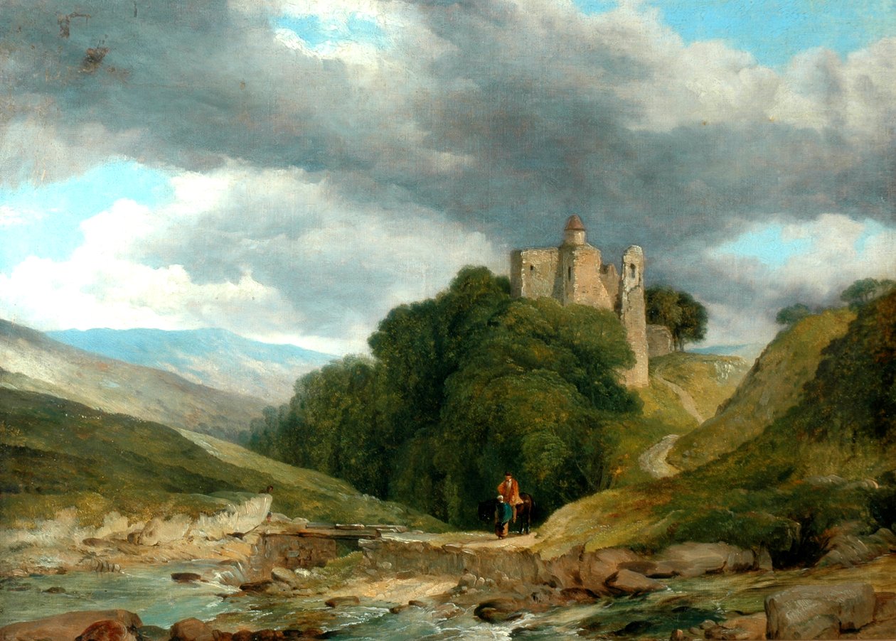 荒廃した城のある風景、1864年（キャンバスに油彩、裏地付き） 作： フレデリック・リチャード・リー