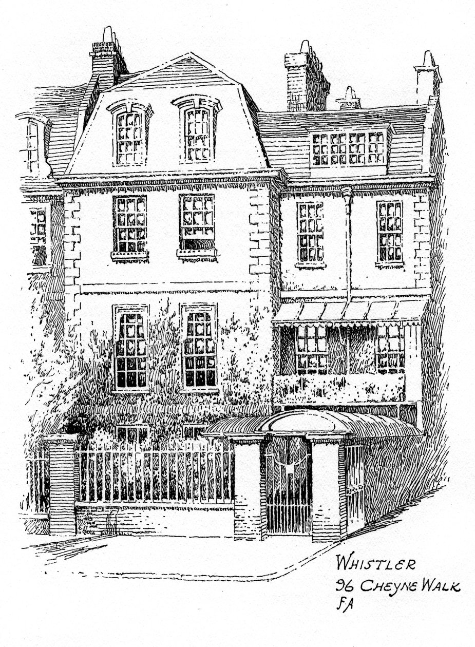 ウィスラーズハウス、96 Cheyne Walk、チェルシー、ロンドン、1912 作： フレデリック・アドコック