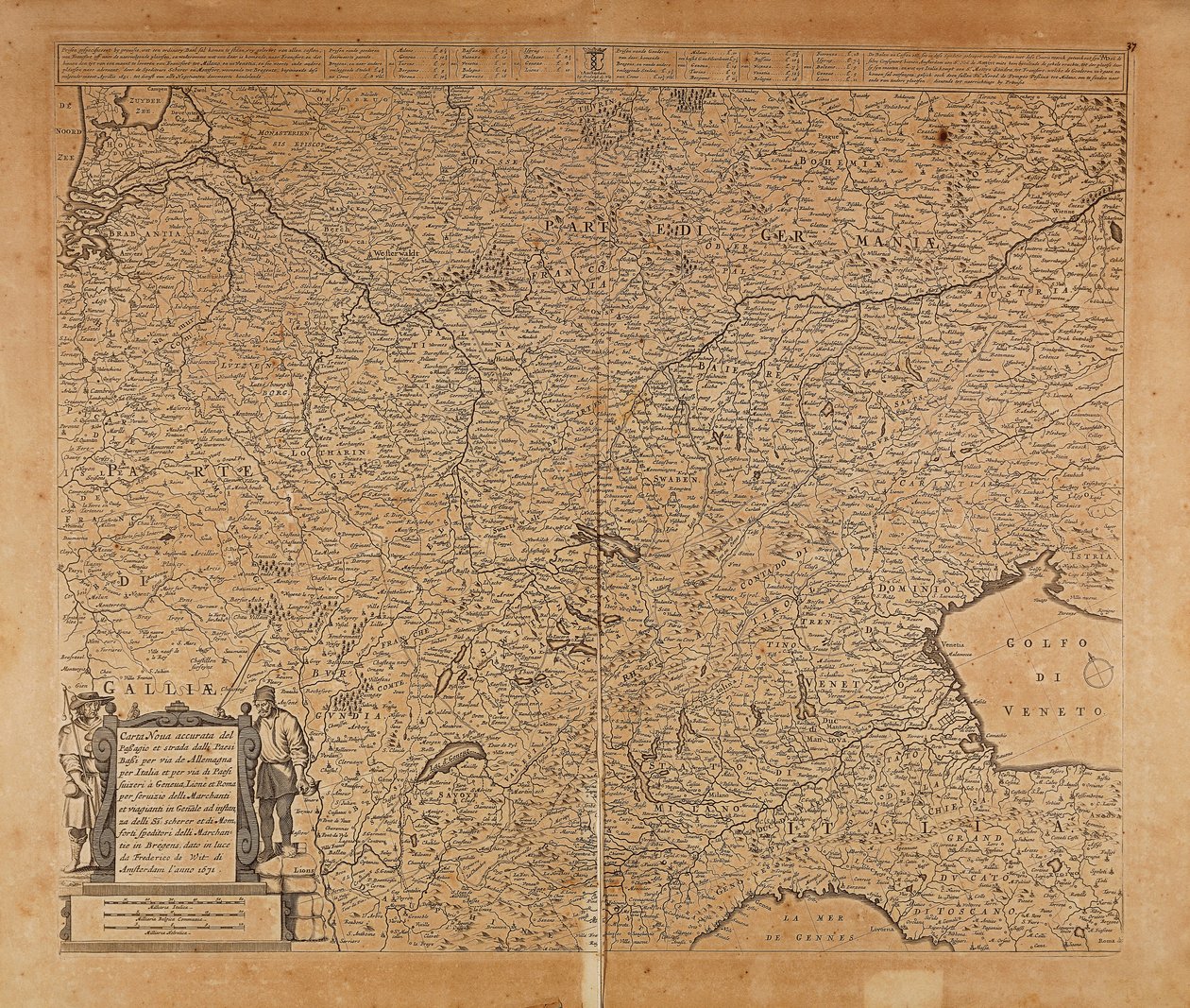 中北欧と北イタリア、フレデリック・デ・ウィットの地図、アムステルダム、銅版画 作： フレデリック・デ・ウィット