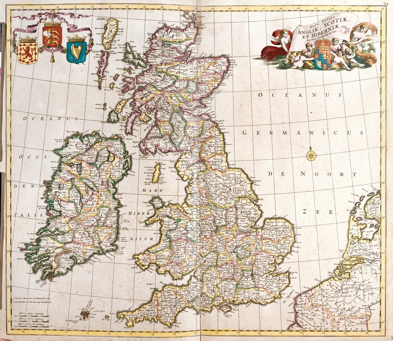イングランド・スコットランド・アイルランド(グレートブリテン)の地図(エッチング) 作： フレデリック・デ・ウィット
