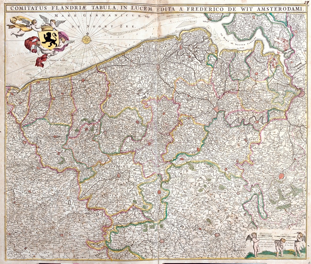 フランダース伯爵の地図（フランス・ベルギー）（銅版画 作： フレデリック・デ・ウィット