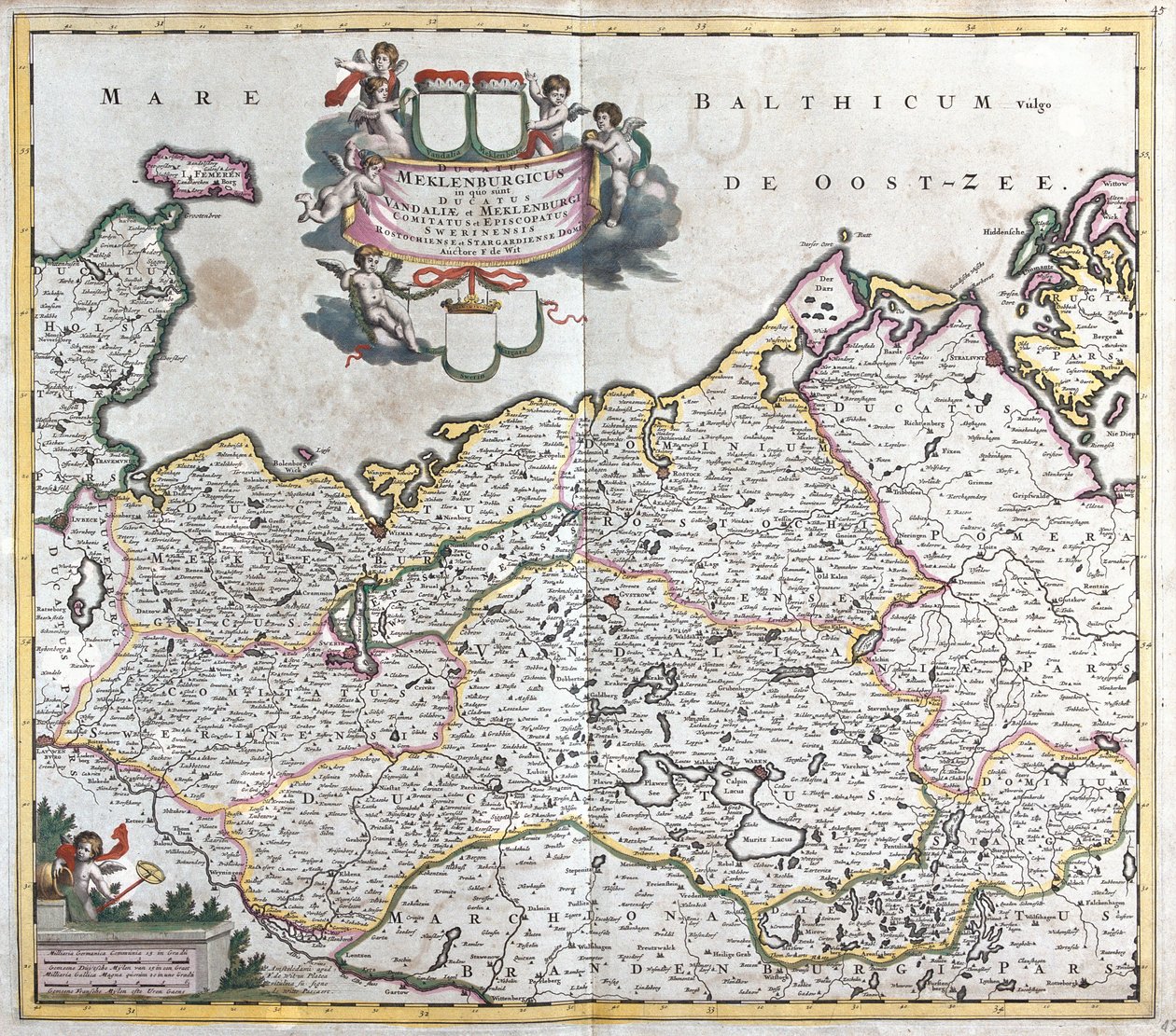 メクレンブルク公爵家の地図 シュヴェリン（ドイツ）（銅版画 作： フレデリック・デ・ウィット