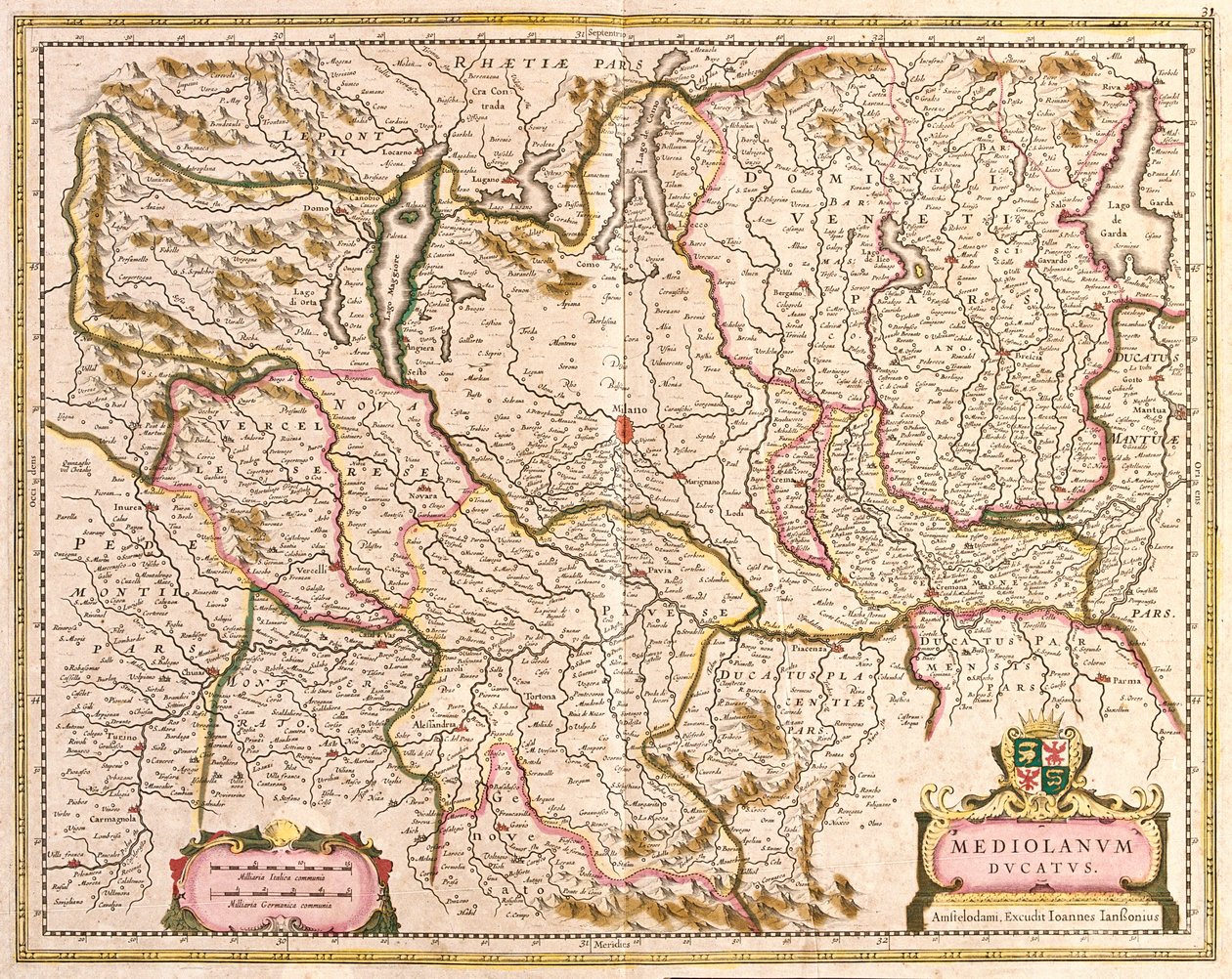 ミラノの公爵夫人の地図（イタリア）（銅版画 作： フレデリック・デ・ウィット