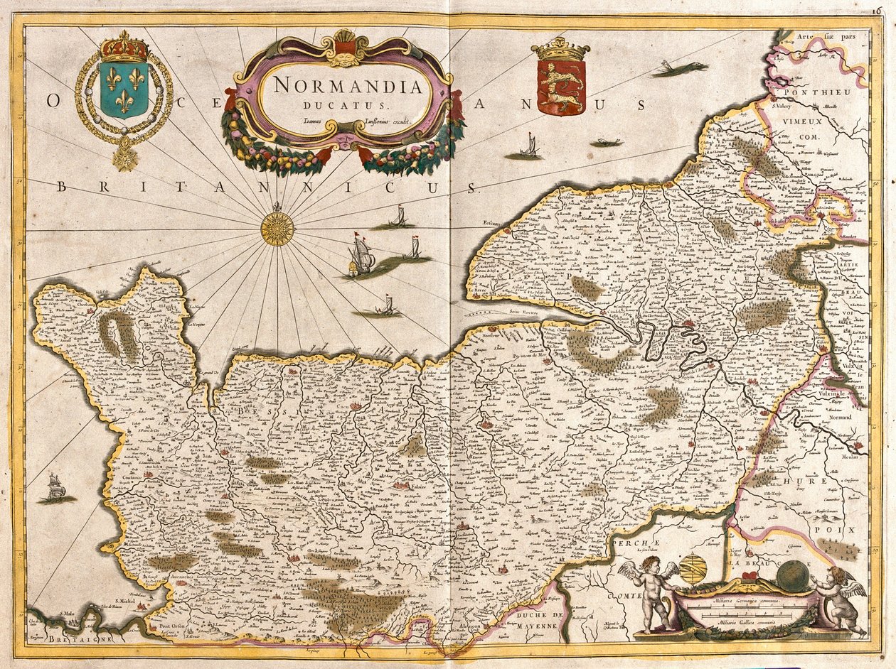 ノルマンディー公国(フランス)の地図(エッチング) 作： フレデリック・デ・ウィット