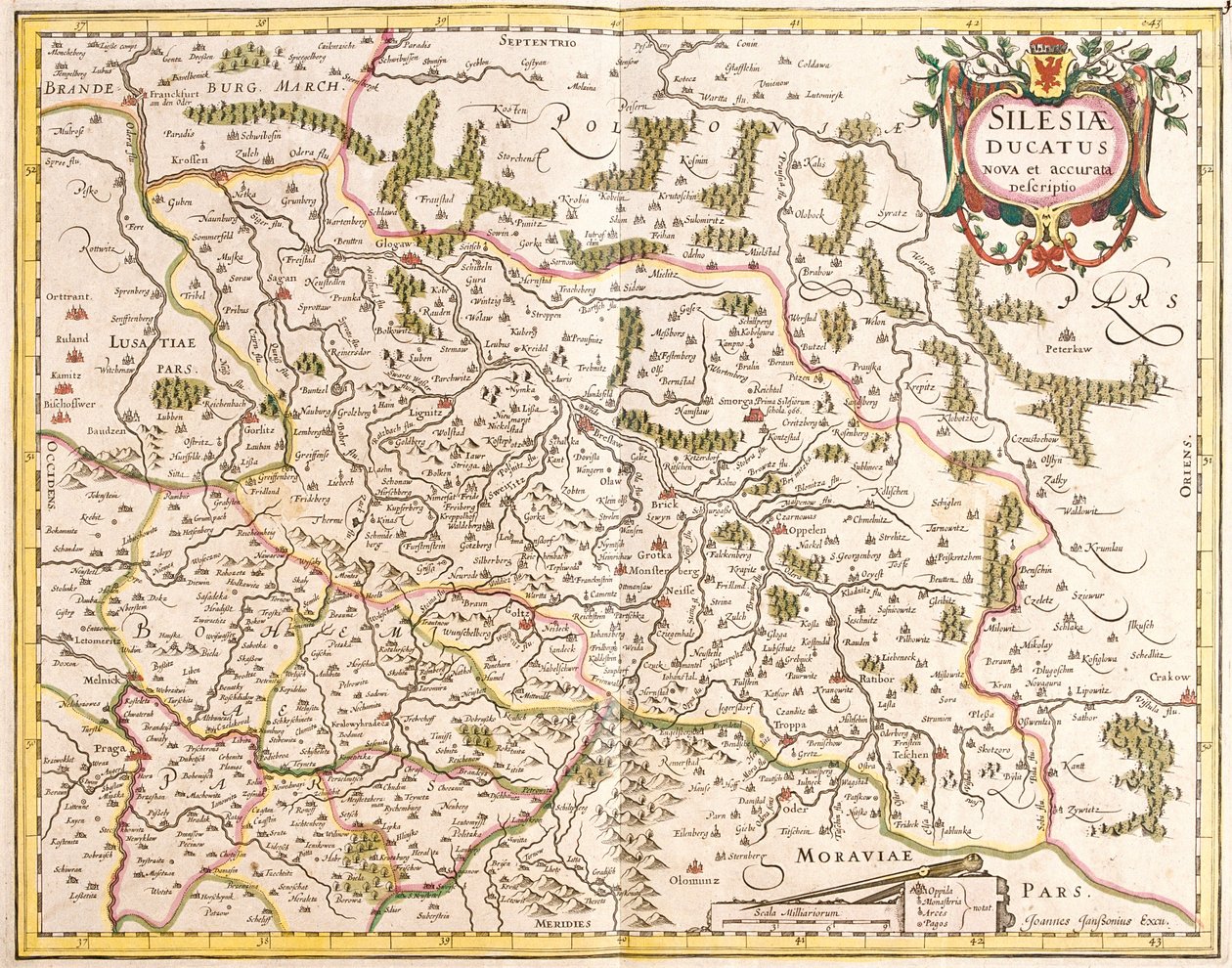 シレジア・ドゥーチェ（ドイツ・チェコ）の地図（銅版画 作： フレデリック・デ・ウィット
