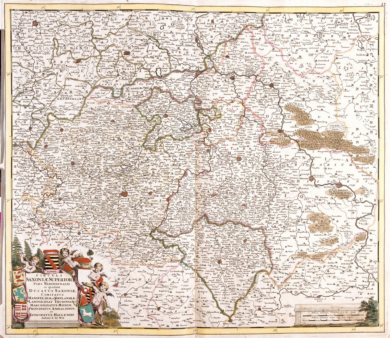 ザクセン公国（ドイツ）の地図（エッチング 作： フレデリック・デ・ウィット
