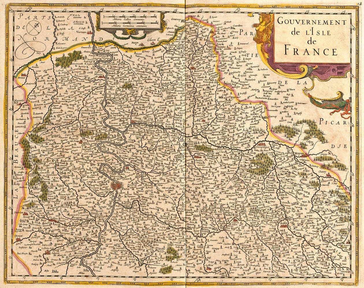 イル・ド・フランス(フランス)の地図(銅版画) 作： フレデリック・デ・ウィット