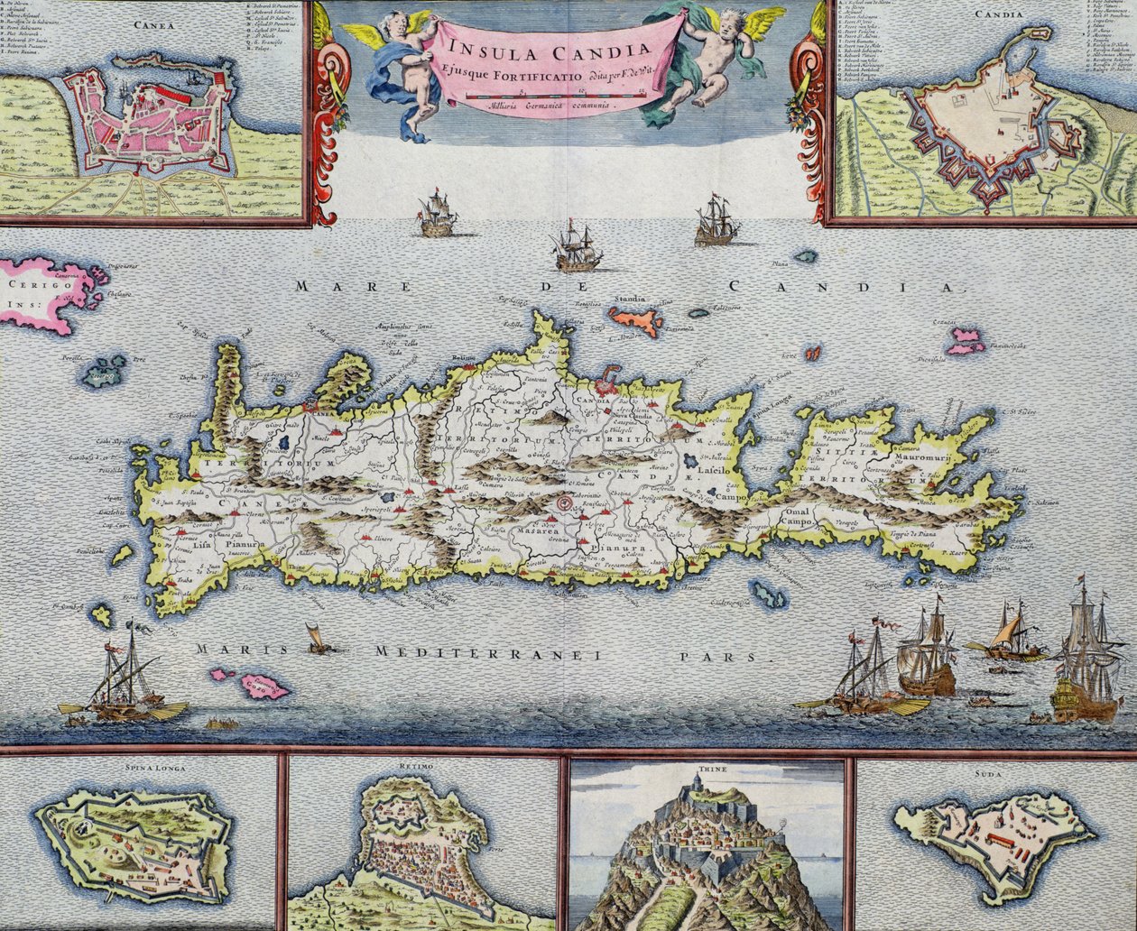 1680年頃のイラクリオンの港のあるカンディア島（クレタ島）の地図 作： フレデリック・デ・ウィット