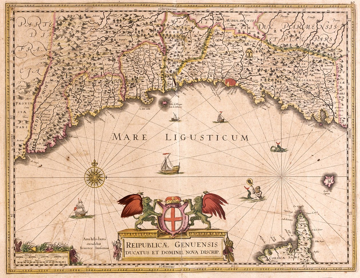 ゲネス共和国（イタリア）の地図（エッチング 作： フレデリック・デ・ウィット