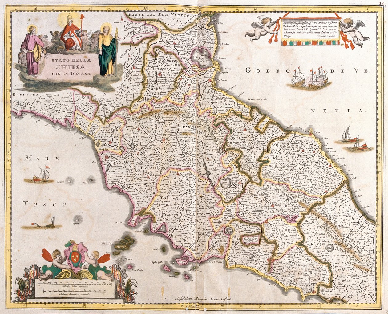 トスカーナ(イタリア)の教会国家の地図(エッチング) 作： フレデリック・デ・ウィット