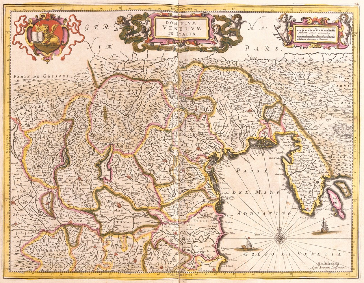 イタリアのヴェネツィア領地の地図（エッチング 作： フレデリック・デ・ウィット
