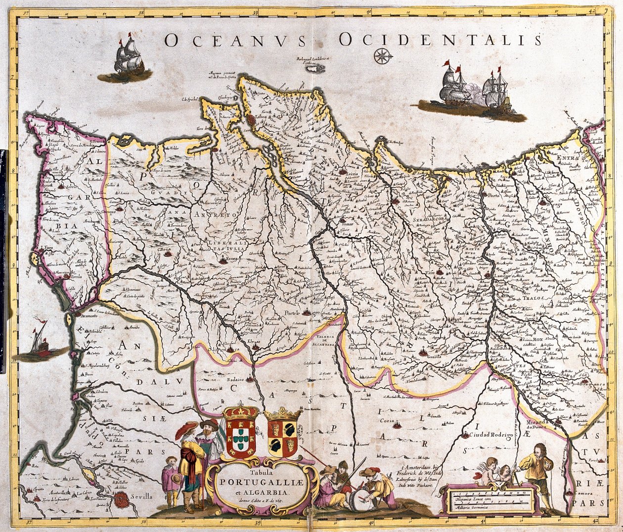 ポルトガル王国とアルガルヴェ地方の地図（銅版画 作： フレデリック・デ・ウィット