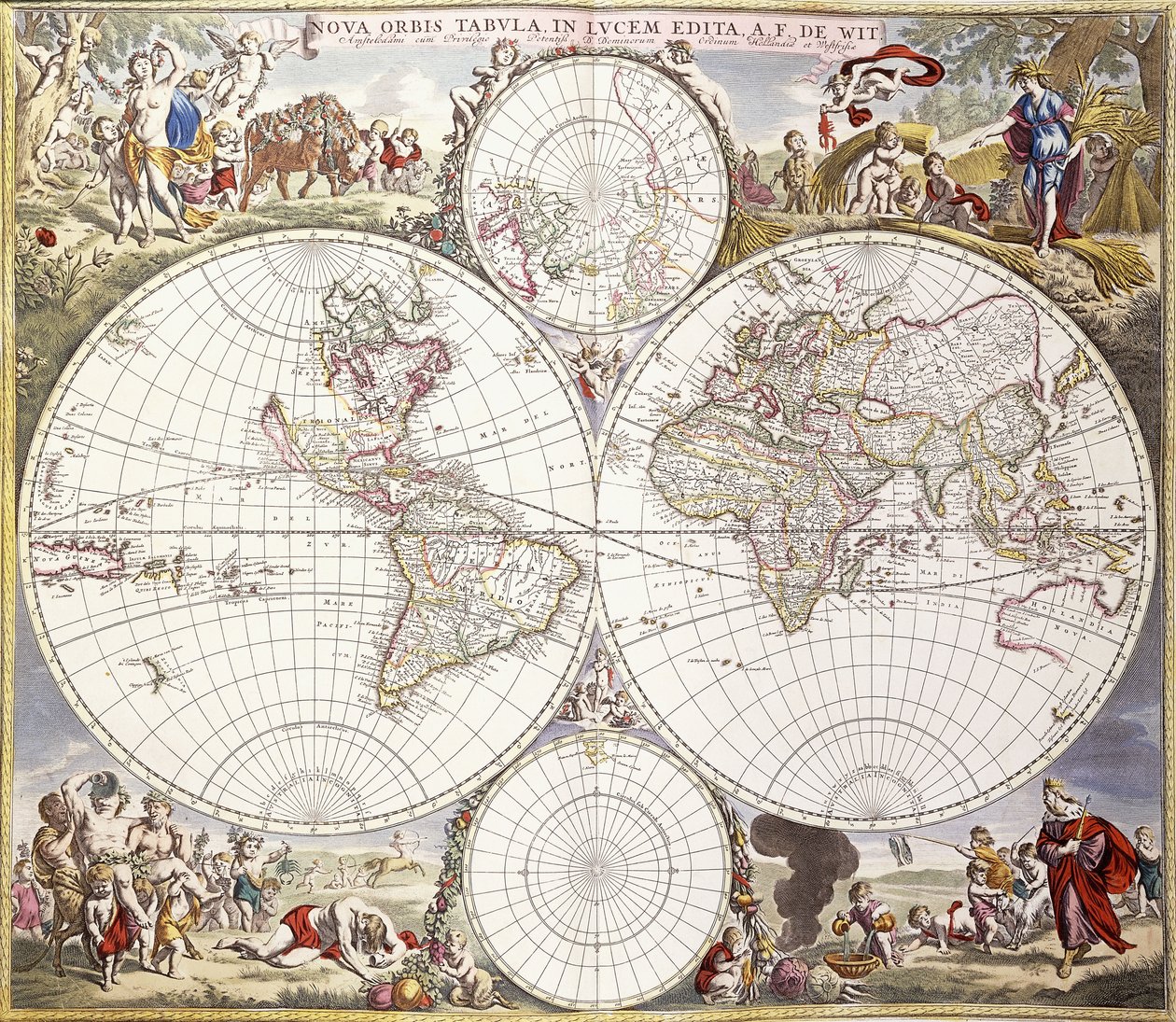 銅製 世界地図アート ハンドメイド アトラスマイオール、1705年頃の世界地図