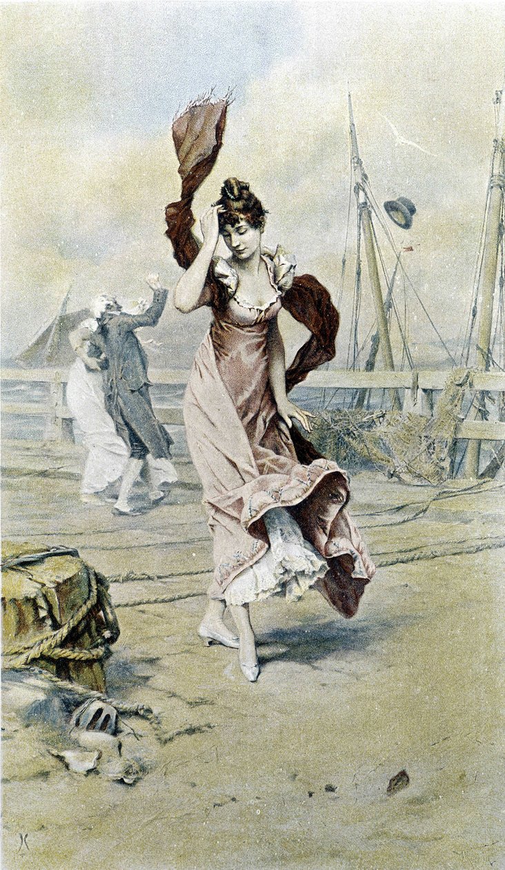 海辺の女-早春の寓意、カレンダー絵：Hubert Dys、絵：F.H. Kaemmerer 作： フレデリック・ヘンドリック・ケメラー