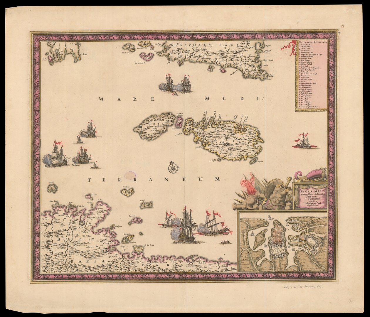 マルタ島 正確な都市と要塞の地図 作： フレデリク・デ・ウィット