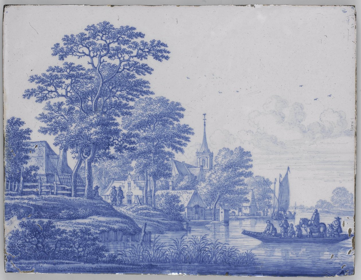 川の風景を描いた長方形の銘板 作： Frederik van Frytom（帰属）